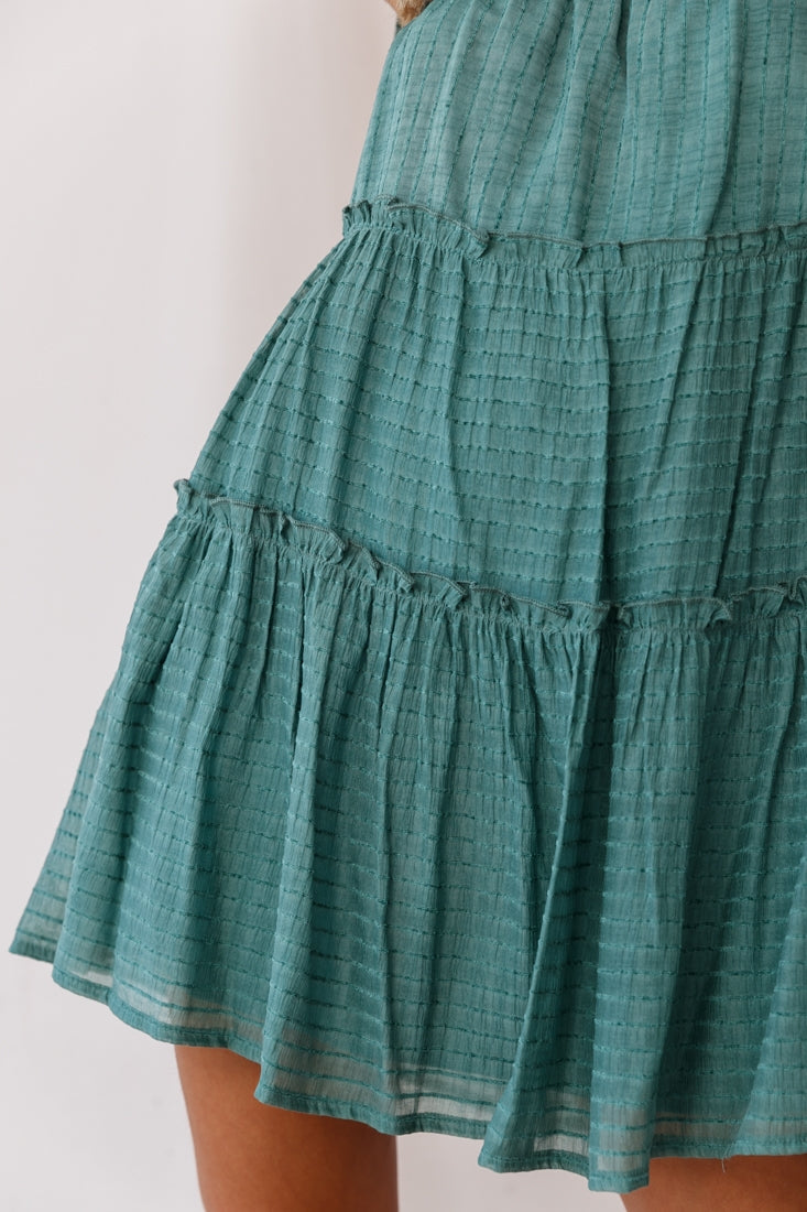 Dolly Layered Ruffle Tied Shoulder Strap Dress Green