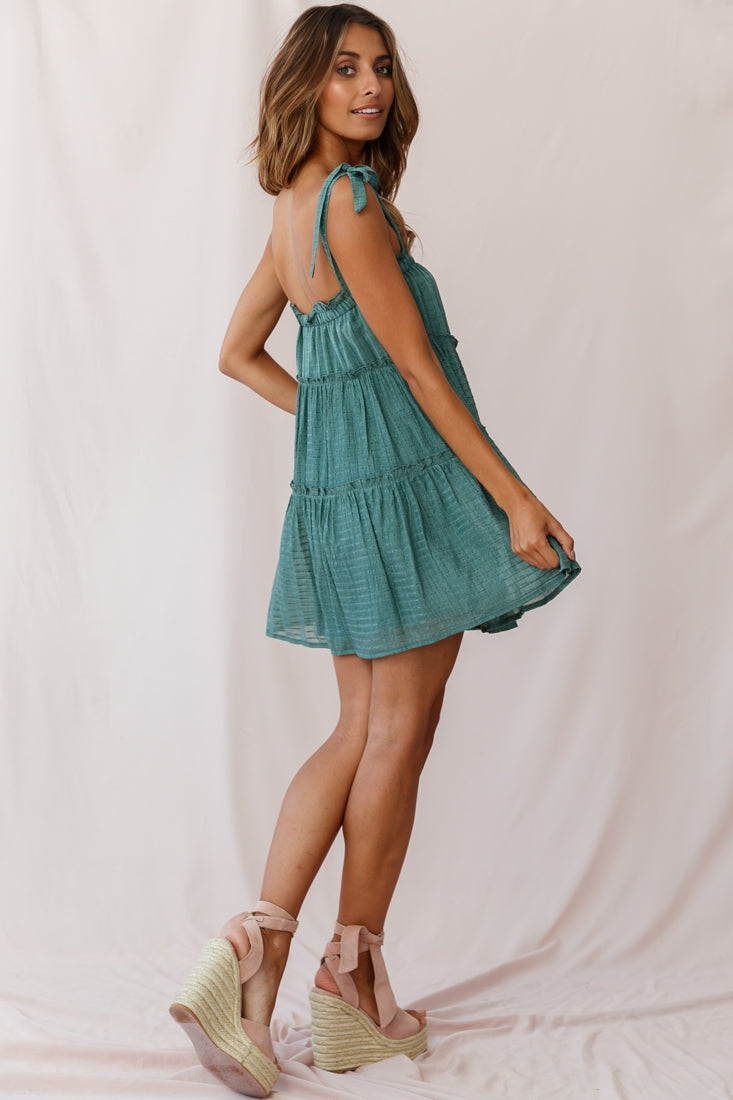 Dolly Layered Ruffle Tied Shoulder Strap Dress Green