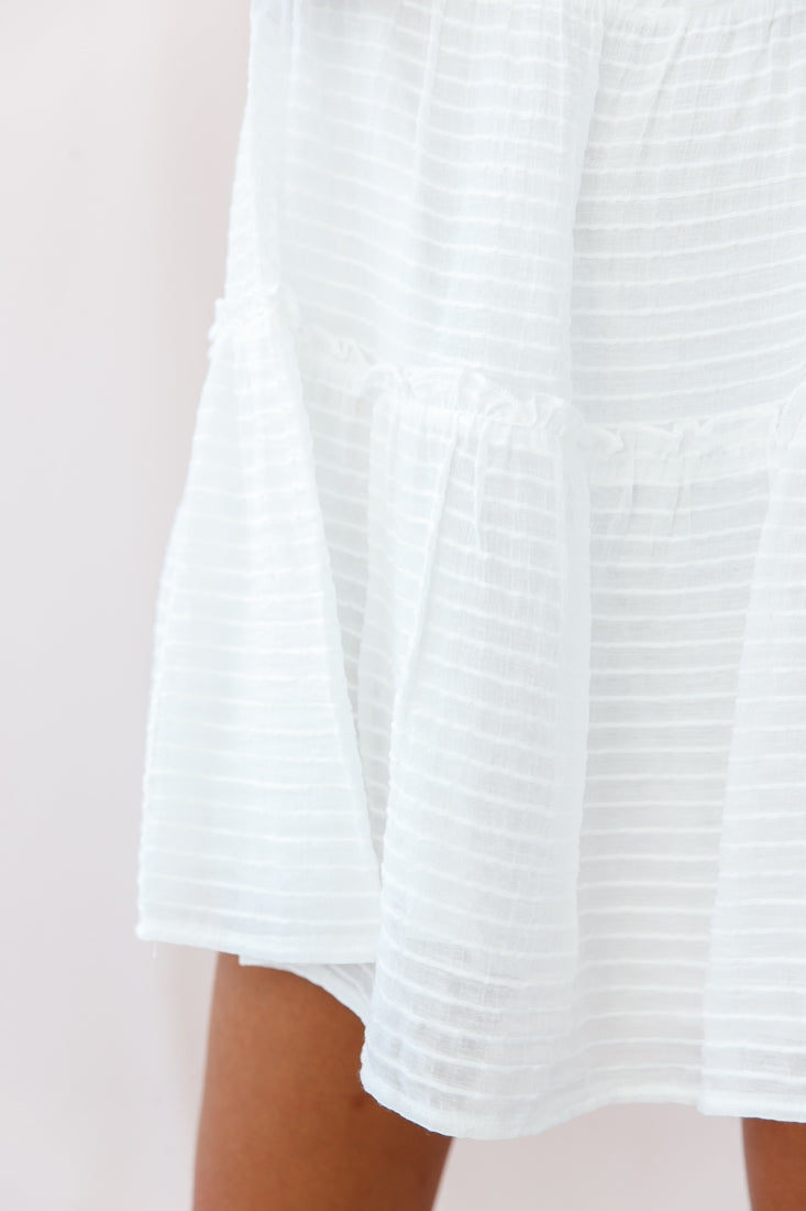 Dolly Layered Ruffle Tied Shoulder Strap Dress White