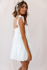 Dolly Layered Ruffle Tied Shoulder Strap Dress White