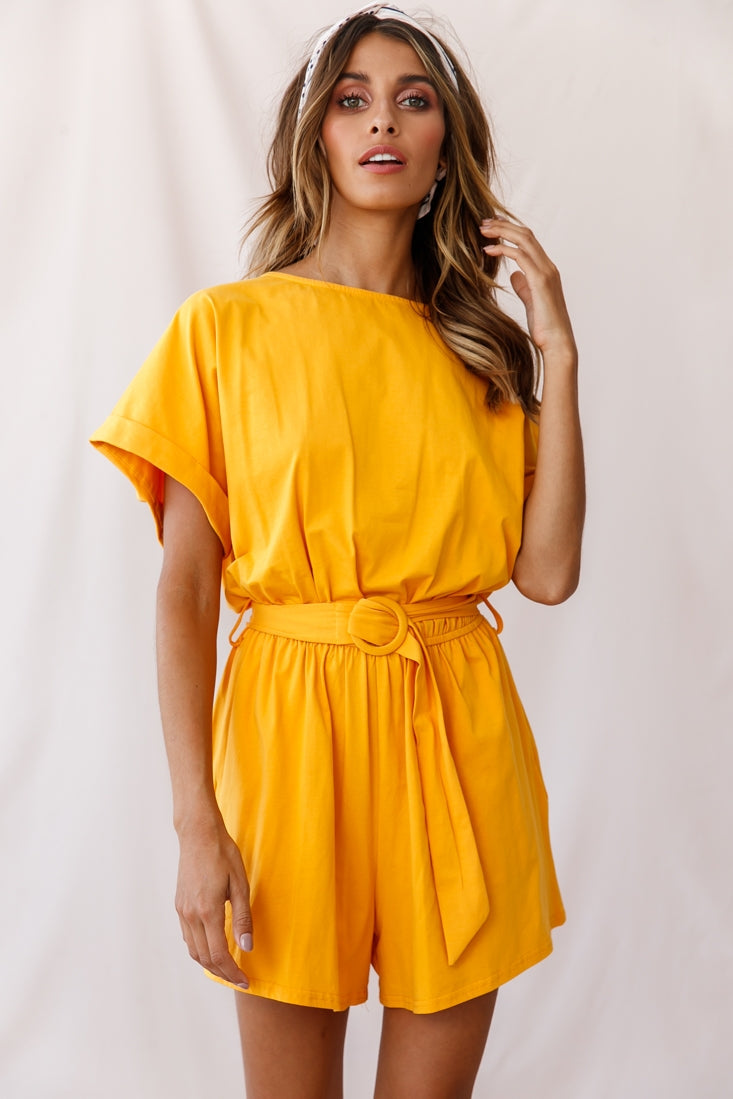 Chelsea Belted T-Shirt Romper Mustard