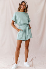 Chelsea Belted T-Shirt Romper Sage