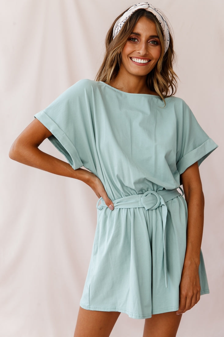 Chelsea Belted T-Shirt Romper Sage