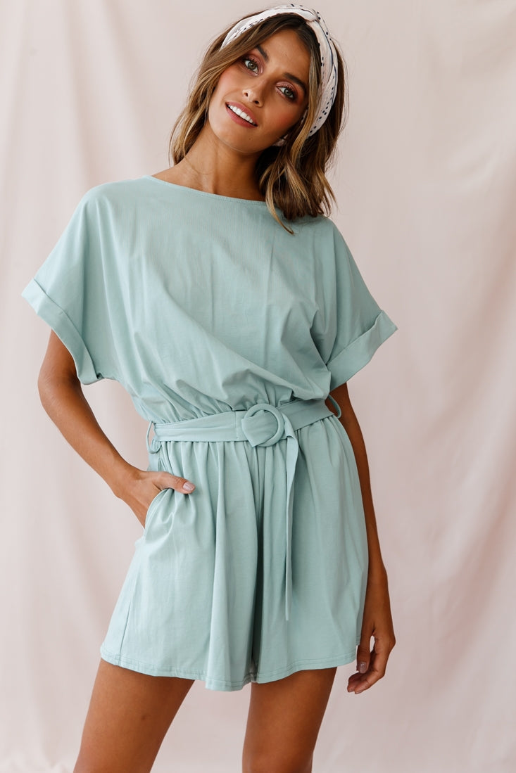 Chelsea Belted T-Shirt Romper Sage