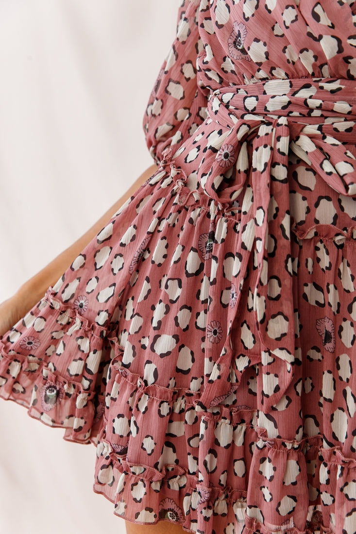 Cherish Bow Shoulder Ruffle Detail Dress Rose