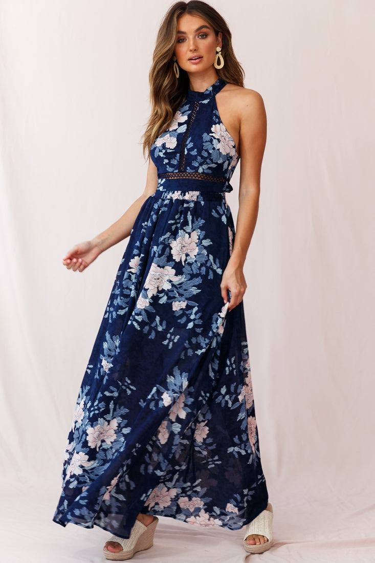 Baylor Floral Halterneck Maxi Dress Navy