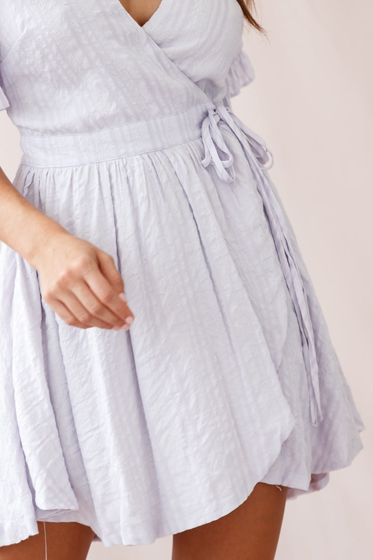 Cara Frill Trim Wrap Dress Stripe Print Lavender