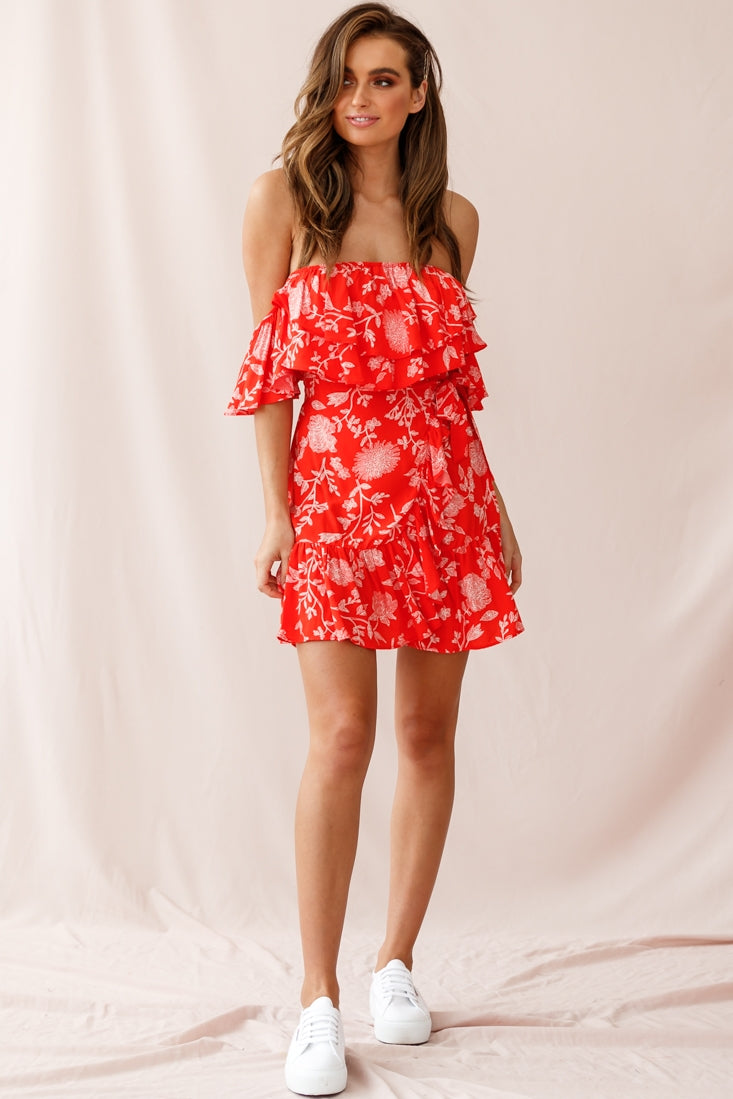 Audrina Off-Shoulder Wrap Dress Floral Print Red