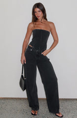 Kiara Mid Rise Barrel Leg Jeans Black Acid