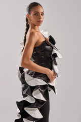 SNOB IS A HABIT RUFFLE DETAIL SATIN TOP