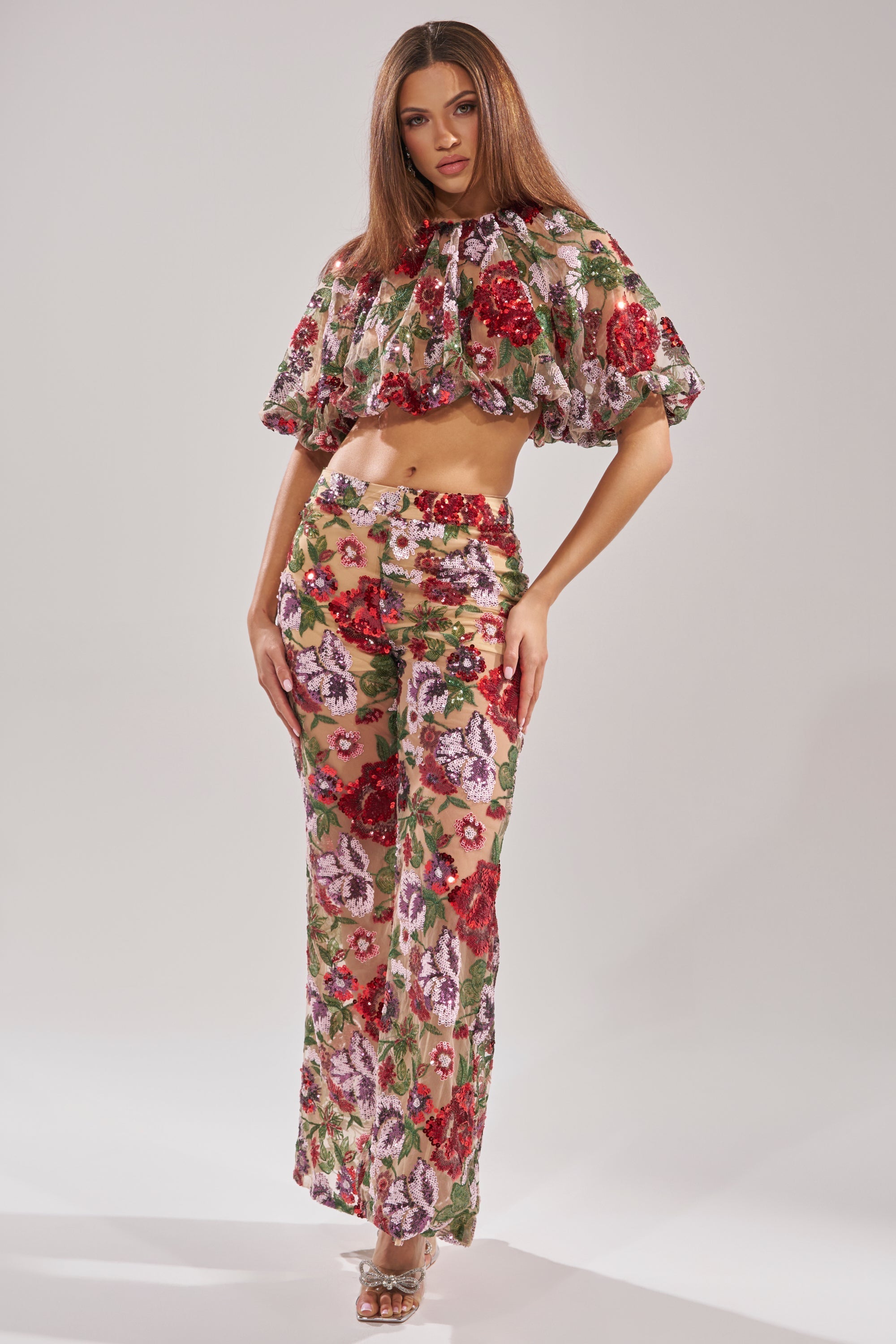 ENCHANTED GARDEN FLORAL EMBROIDERED TULLE TOP