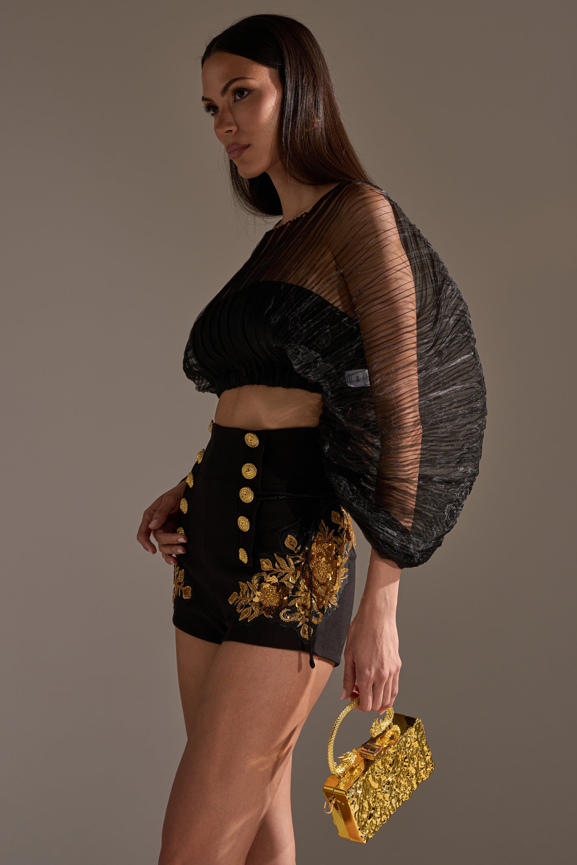FORTUNES FAVORITE SHEER LONG SLEEVE CROP TOP