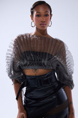 SHEER PLEATED CROP TOP IN GREY