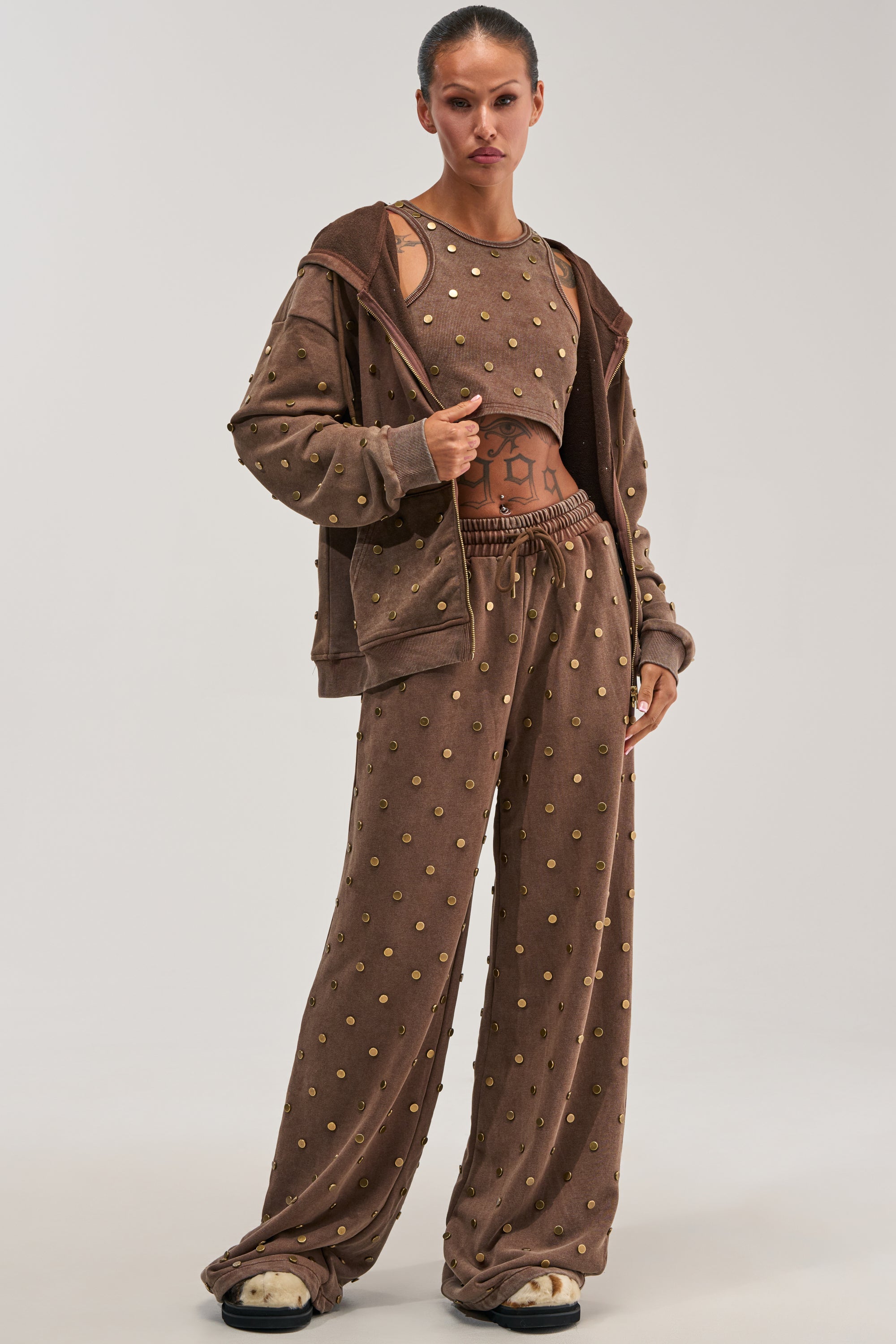 POPPING OFF WIDE LEG JOGGER IN BROWN