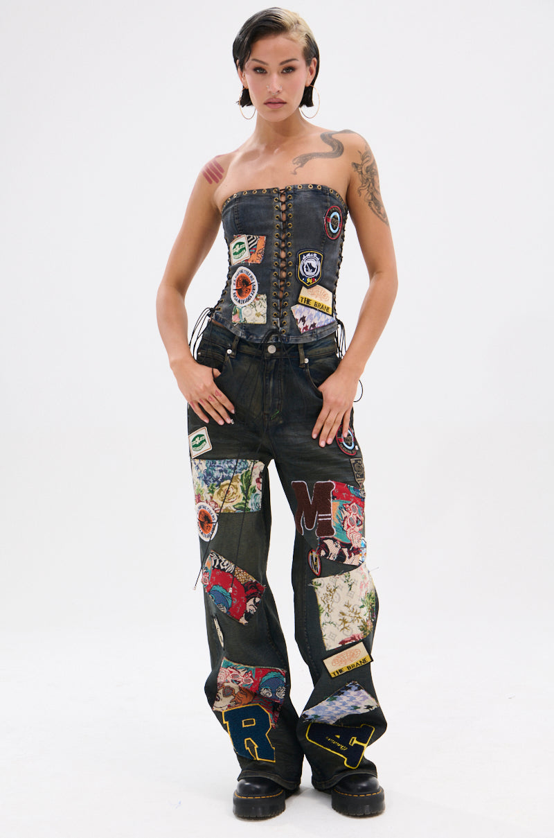 ARTS AND CRAFTS PATCH WORK DENIM CORSET