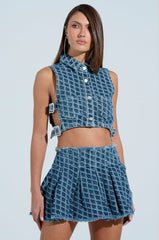 SCALE DENIM CROP BUTTON DOWN TOP