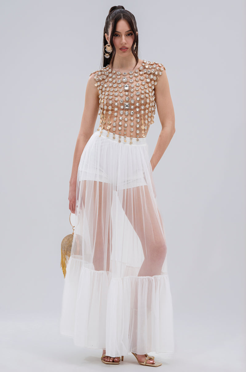 TRY ME MESH MAXI SKIRT IN WHITE