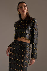 THE SNEAK PEEK STUDDED PU BLOUSE IN BLACK