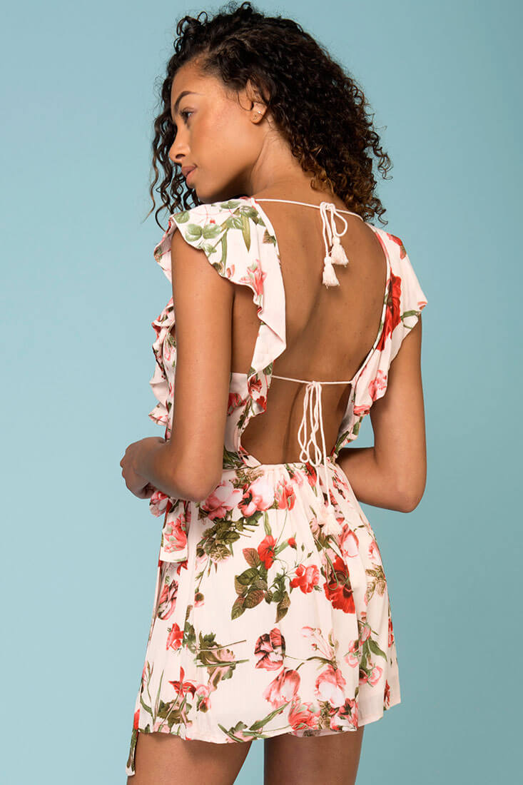 Aubriella Floral Romper Beige