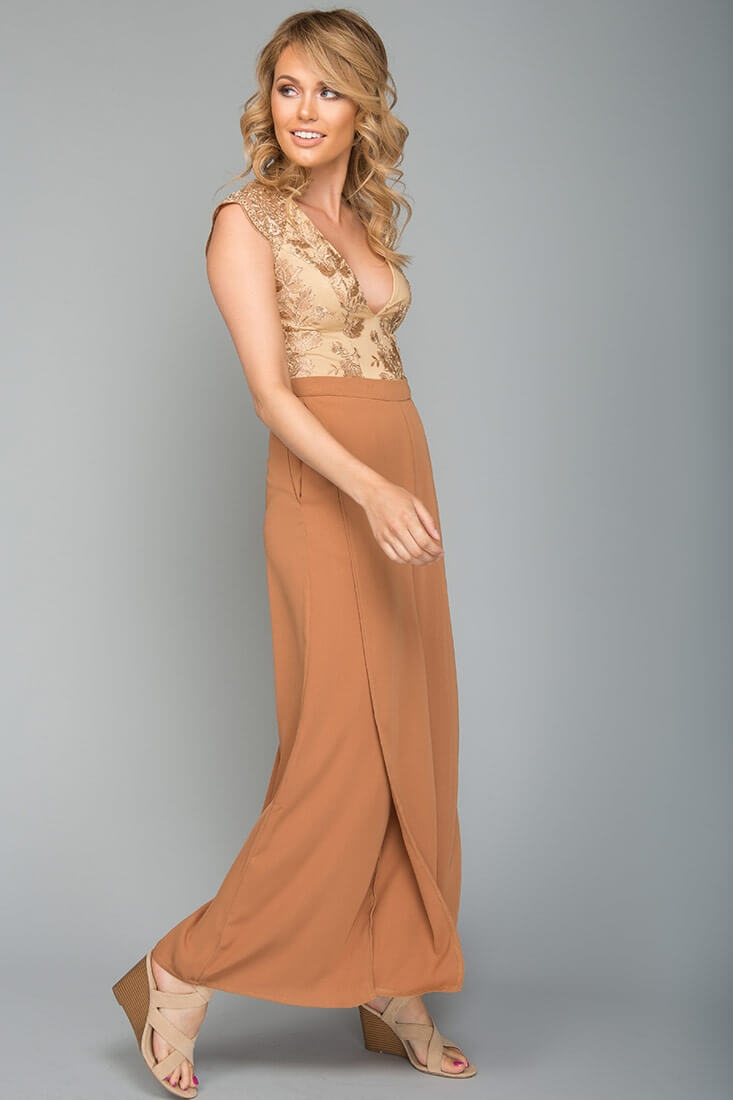 Ayelle Wide Leg Dress Pant Camel