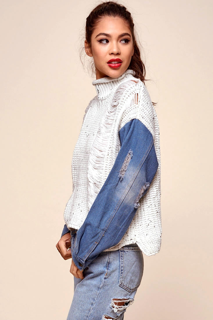 Dawn Denim Sleeved Knit Sweater Marble Blue