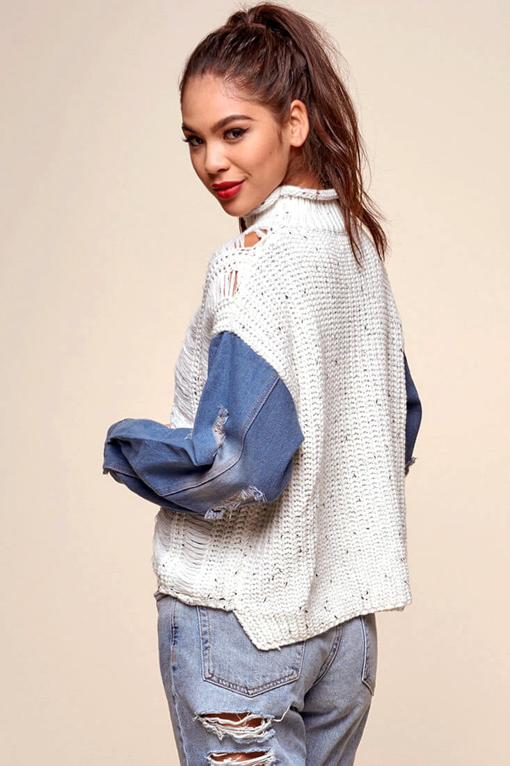 Dawn Denim Sleeved Knit Sweater Marble Blue