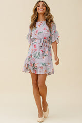 Azealia Ruffle Hem Dress Botanic Print Purple