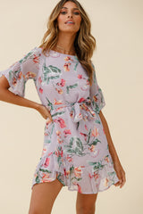 Azealia Ruffle Hem Dress Botanic Print Purple
