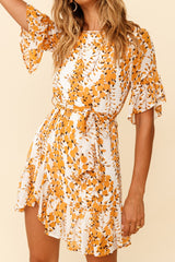 Azealia Ruffle Hem Dress Botanic Print Yellow