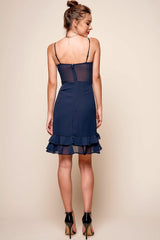 Bellisario Bow Front Ruffle Hem Dress Navy