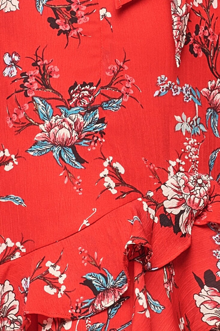 Bellisario Floral Ruffle Caribbean Skirt Red