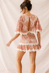 Caspar Batwing Lace Dress Rose/Beige