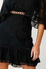 Caspar Leafy Embroidered Dress Black Tall