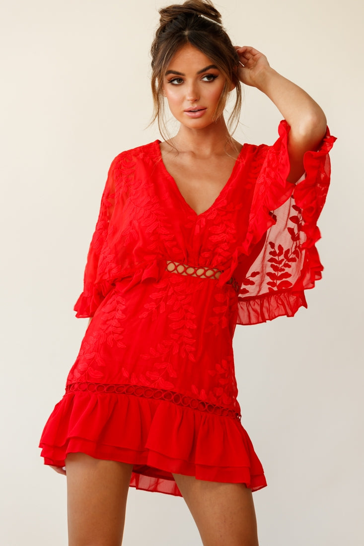 Caspar Batwing Dress Red