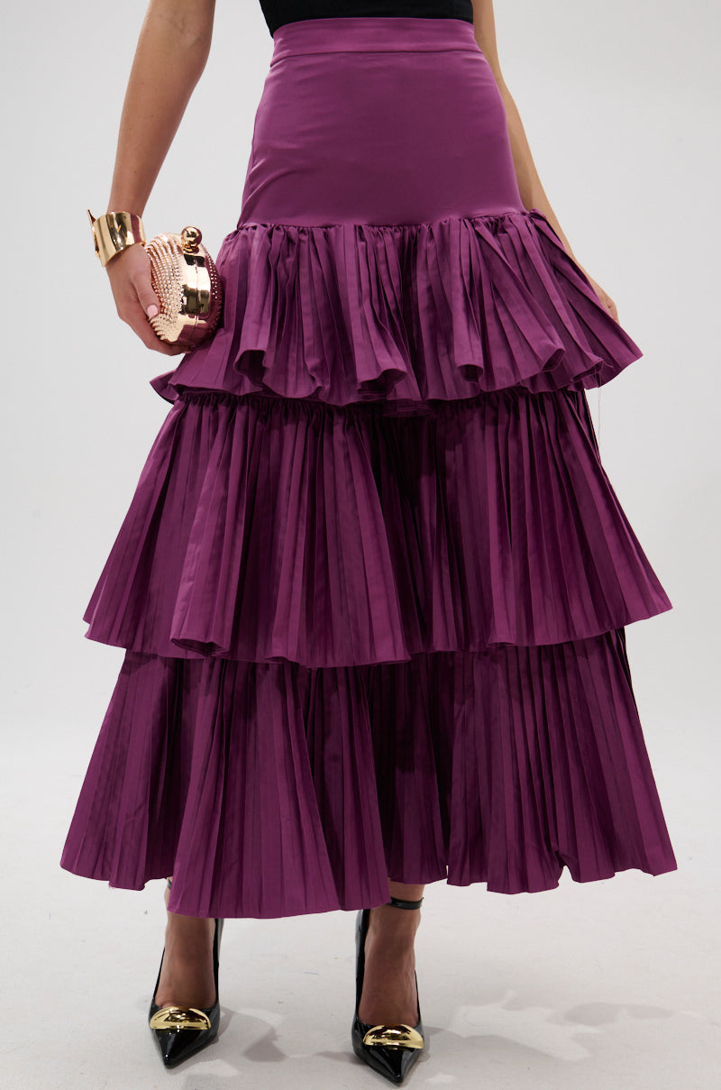 DANCE AROUND WITH ME PLEATED MAXI SKIRT IN PLUM