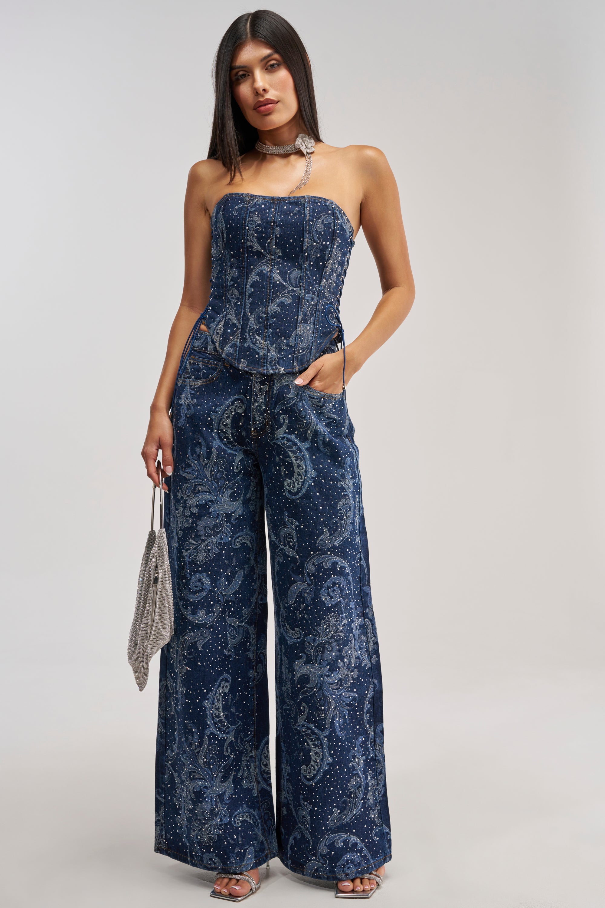 ELEVATED WIDE LEG DENIM WITH RHINESTONES