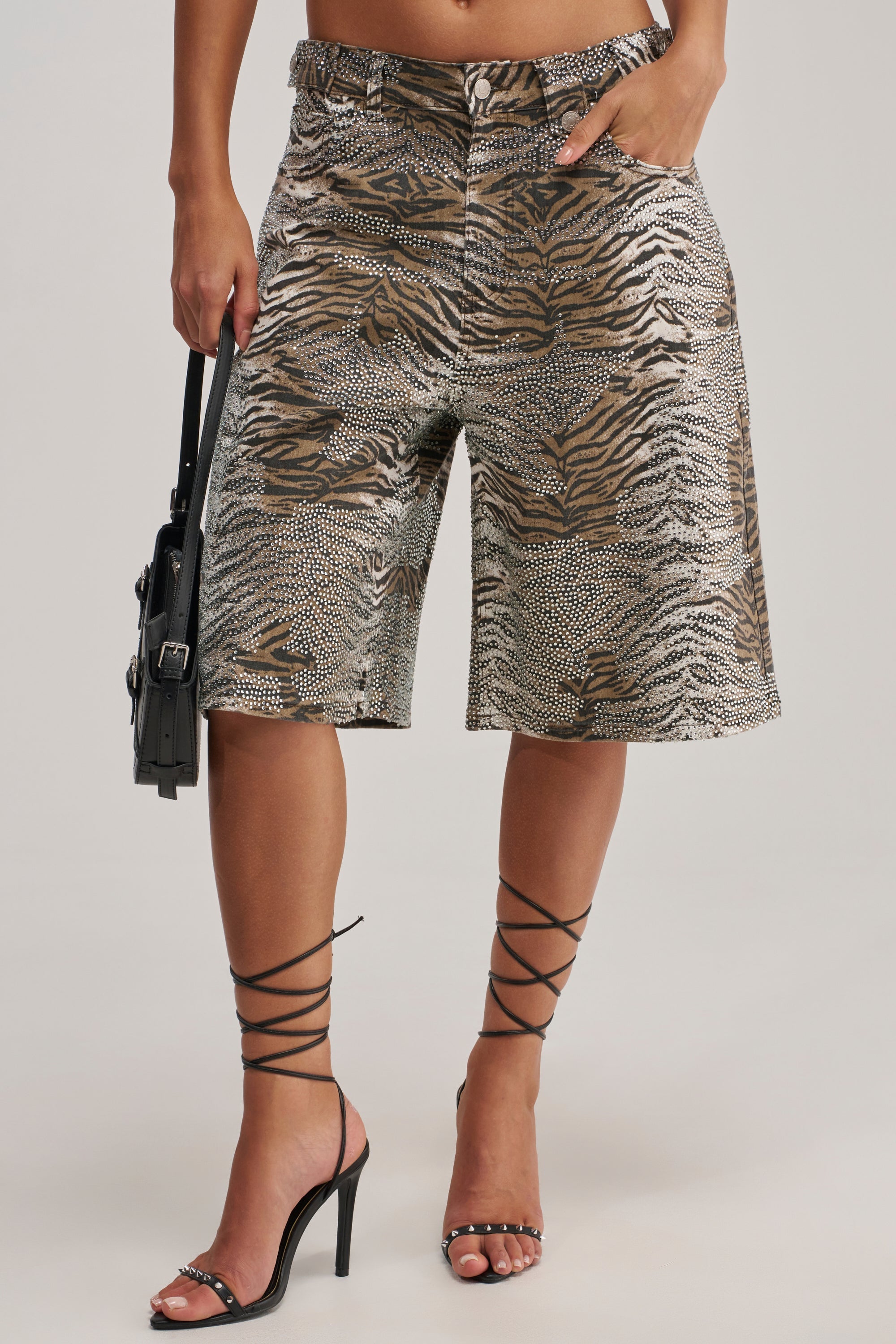 FEELING WILD RHINESTONE ZEBRA BERMUDA SHORT