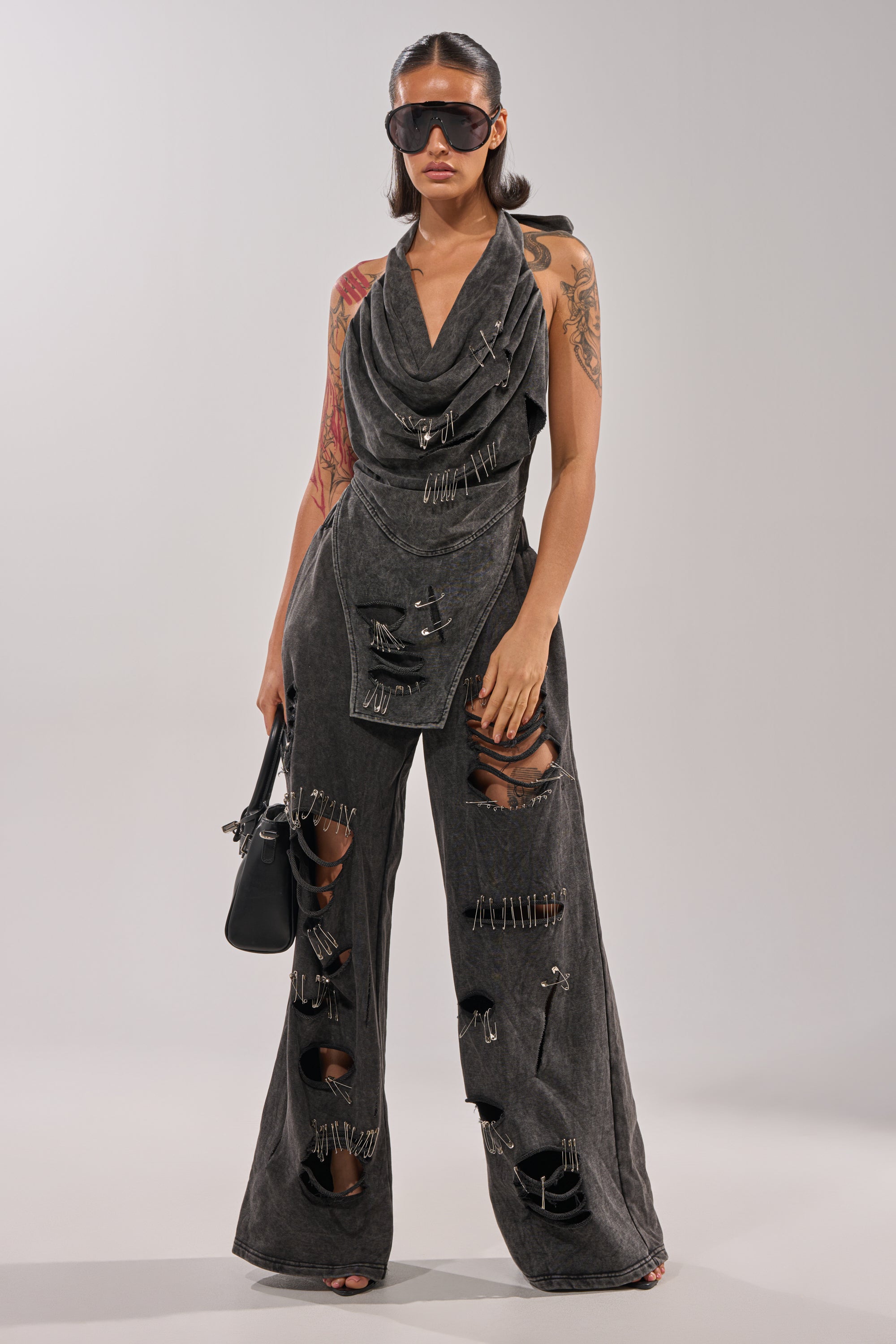 LEILA DISTRESSED COWL NECK TOP