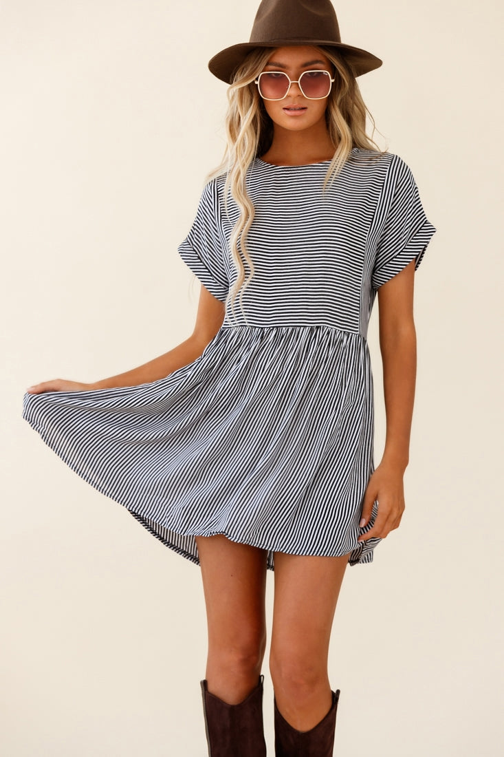 Cannes Striped Day Dress Black