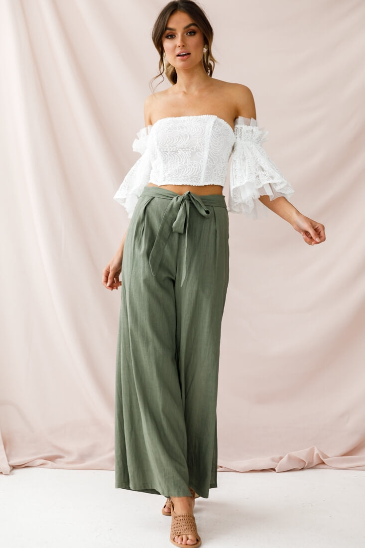 Aruba Wide Leg Side Split Pants Khaki