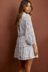 Beatrix High Neck Balloon Sleeve Dress Floral White