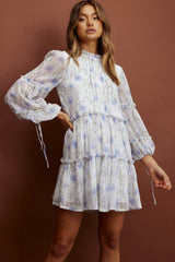 Beatrix High Neck Balloon Sleeve Dress Floral White