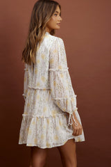 Beatrix High Neck Balloon Sleeve Dress Floral Yellow
