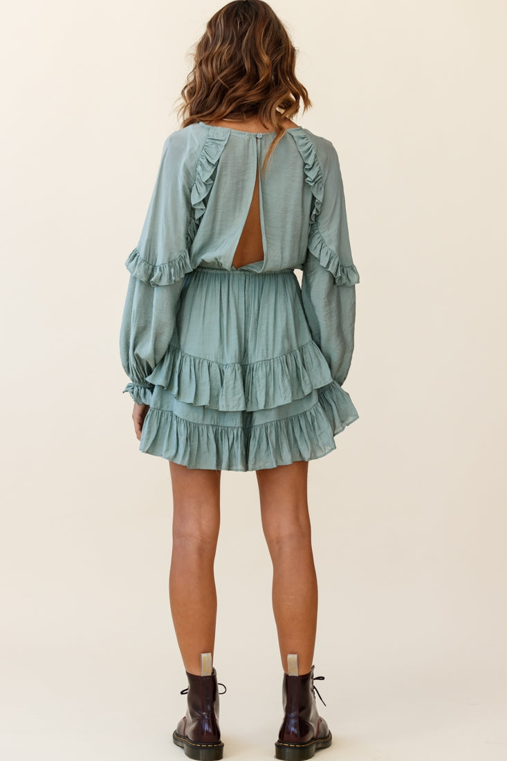 Best Wishes Long Sleeve Frill Detail Dress Olive