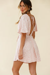 Dina V-Neckline Angel Sleeve Summer Dress Floral Print Pink