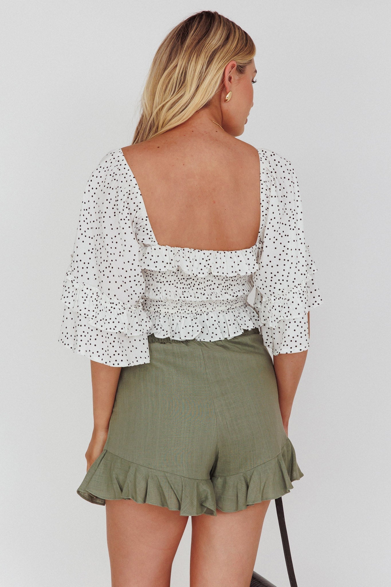 Boardwalk Bell Sleeve Crop Top Spotty White
