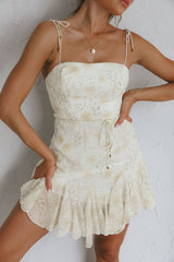 Charliza String Tie Godet Hem Dress Floral Mint