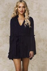 Dhillon Ruffled Waist Tie Mini Dress Navy