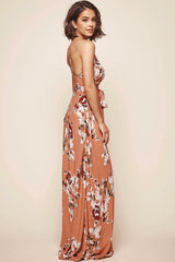 Calabasas Floral Waist Tie Maxi Dress Rose