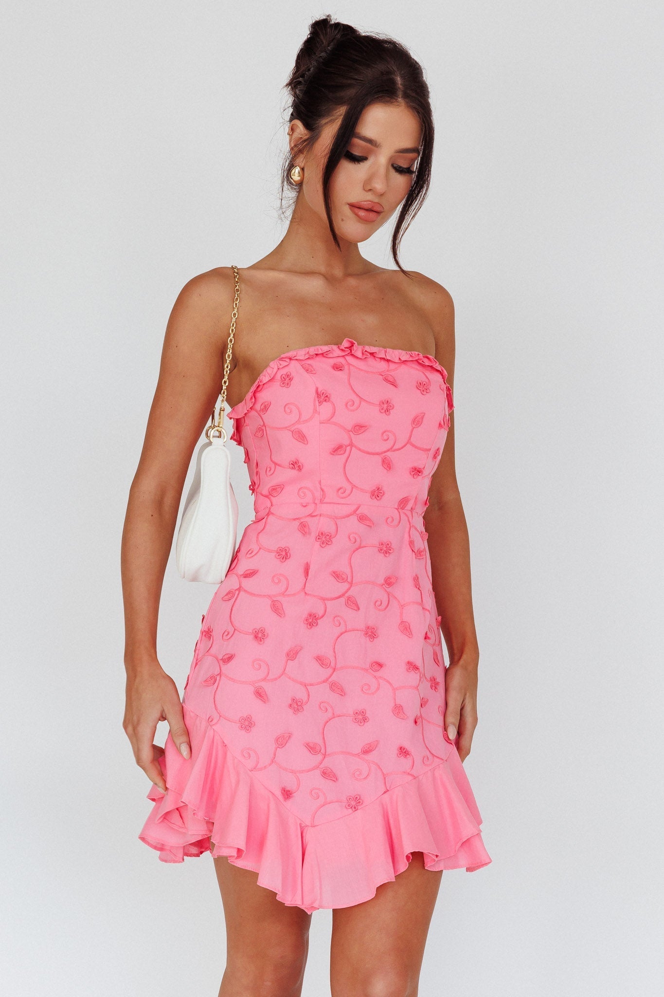 Cece Embroidered Bandeau Dress Hot Pink